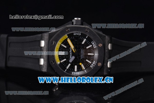 Audemars Piguet Royal Oak Offshore Diver Clone AP Calibre 3120 Automatic PVD Case with Black Dial White Markers and Black Rubber Strap (EF) - Click Image to Close